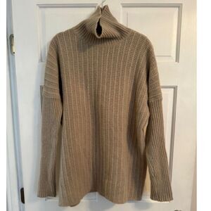 Garnet Hill Oversized Ribbed Turtleneck Sweater, Beige, Small